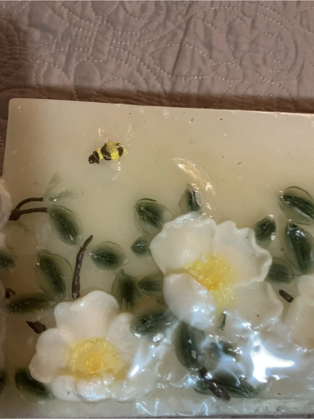 Decorative Red Envelope Double Wick Candle Block with White Flowers and Bee